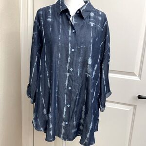 Laurie Felt Tunic Womens L Lyocell Lagenlook Coastal grandma button down Shirt